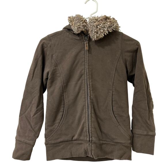 L.L. Bean Girls Sz Medium 10-12 Brown Lined Faur Fur Full Zip Sweatshirt Jacket - Picture 1 of 5